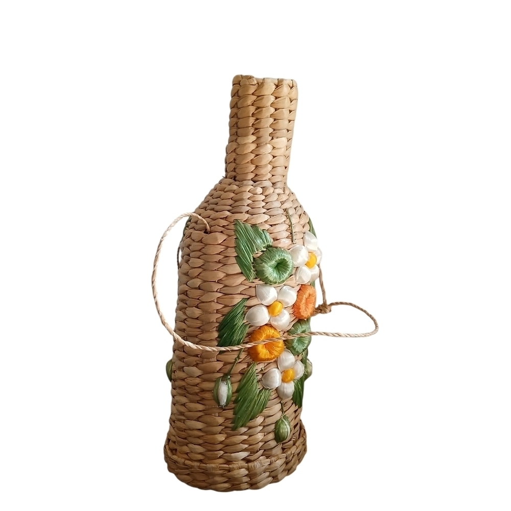 Vintage 60's Mexican Wine Bottle Holder Bag Woven Rattan - Picture 12 of 13